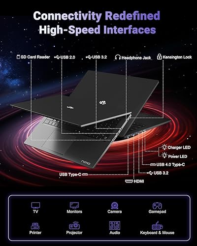 Miniatura 9 de NIMO Portátil ligero para juegos de 17.3", 8 núcleos AMD Ryzen 7 8745HS 16GB DDR5 RAM 1TB SSD (Beat R9 6900HX, hasta 4.9GHz) Radeon 780M GPU IPS FHD