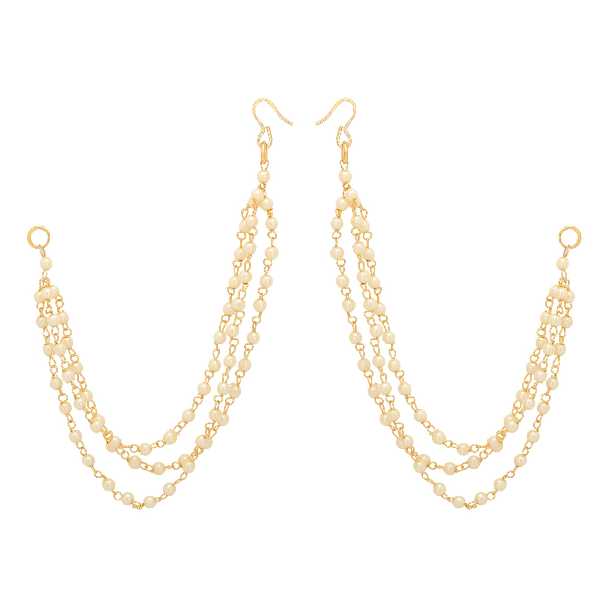 Indian Bollywood Gold Plated Faux Pearl Ear Chains for Earring Support Traditional Jewelry