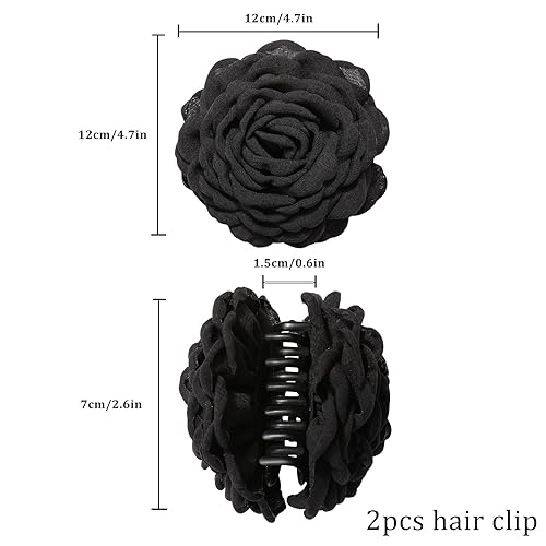 Miniatura 3 de WELROG 2 pinzas para el pelo de flores para mujer, pinzas grandes para el cabello con flores de rosas (negro, azul)