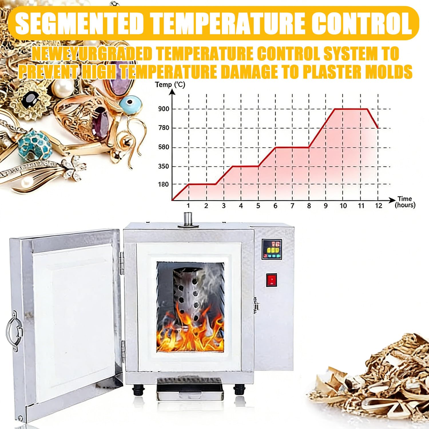Muffelofen, 1500 W Elektrischer Keramik Muffelofen, Segmentierte Temperaturregelung, Mit LED-Anzeige, Vierseitige Beheizung, Max. 800 °c, Ideal Für Juweliere, Kunsthandwerker
