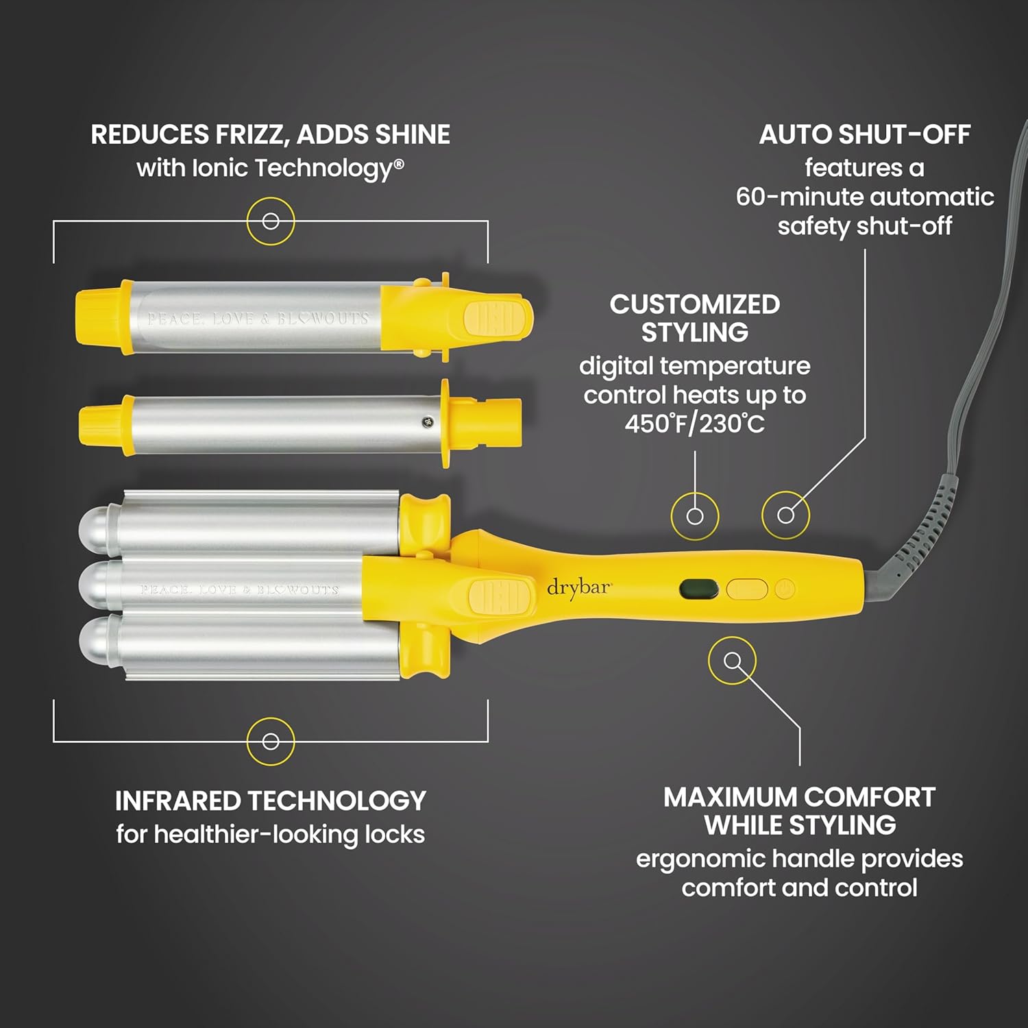 Drybar The Mixologist Interchangeable Styling Iron – One Tool, Three Styles – Reduces Frizz, Adds Shine – Curling Iron – Hair Curling Wand - Image 4