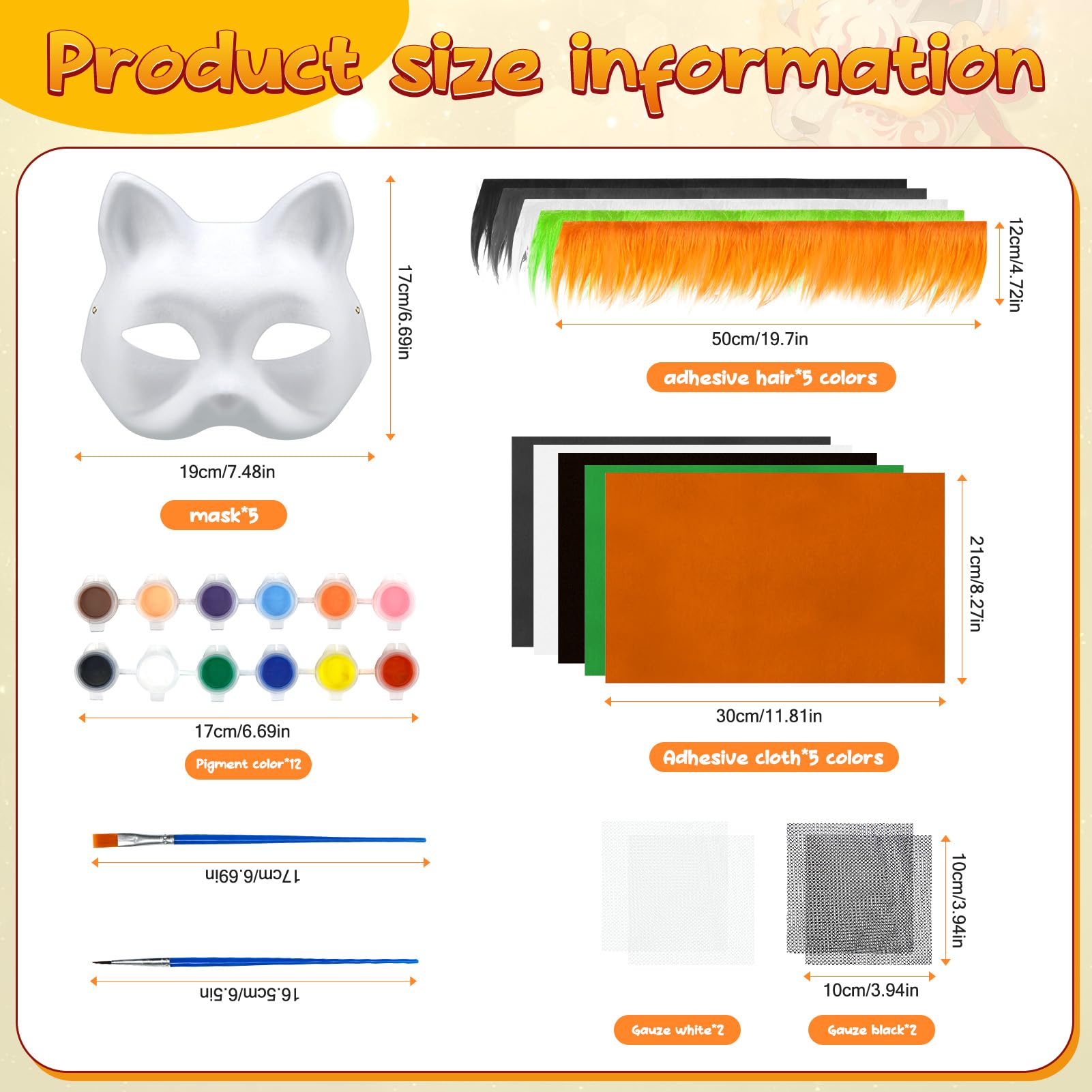 Maschera Therian, Kit Maschera Gatto Therian da 23 Pezzi, Maschera Pelosa, Maschera Gatto, Foglio di Tessuto in Feltro Autoadesivo 5 Colori con 4 Pezzi Retine per Occhi per Halloween Mascherata