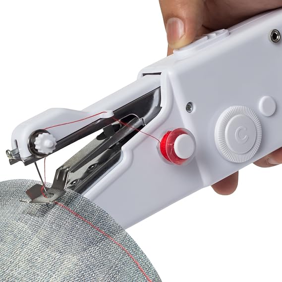 OxGord Sewing Machine Professional Handheld - Quick Stitch Tool for Fabric Clothing or Kids Cloth - Great for Traveling or use in Home - Includes Threads Needles Accessories - Cordless