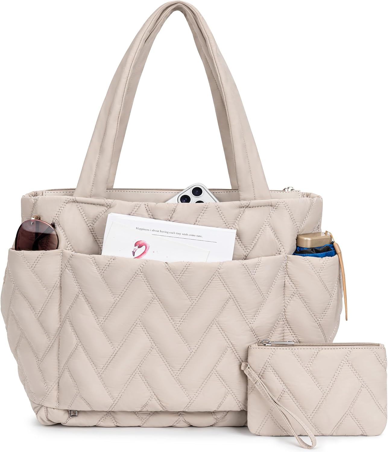 nuoku Puffer Tote Bag for Women, 20L Large Capacity, Lightweight Quilted Shoulder Bag for Work, Travel, Gym