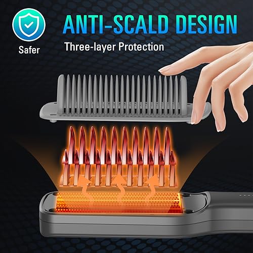 Miniatura 3 de SDLOGAL Cepillo alisador de pelo, cepillo alisador de pelo para mujer, con 5 temperaturas y calentamiento rápido, estilo de salón fácil y rápido,