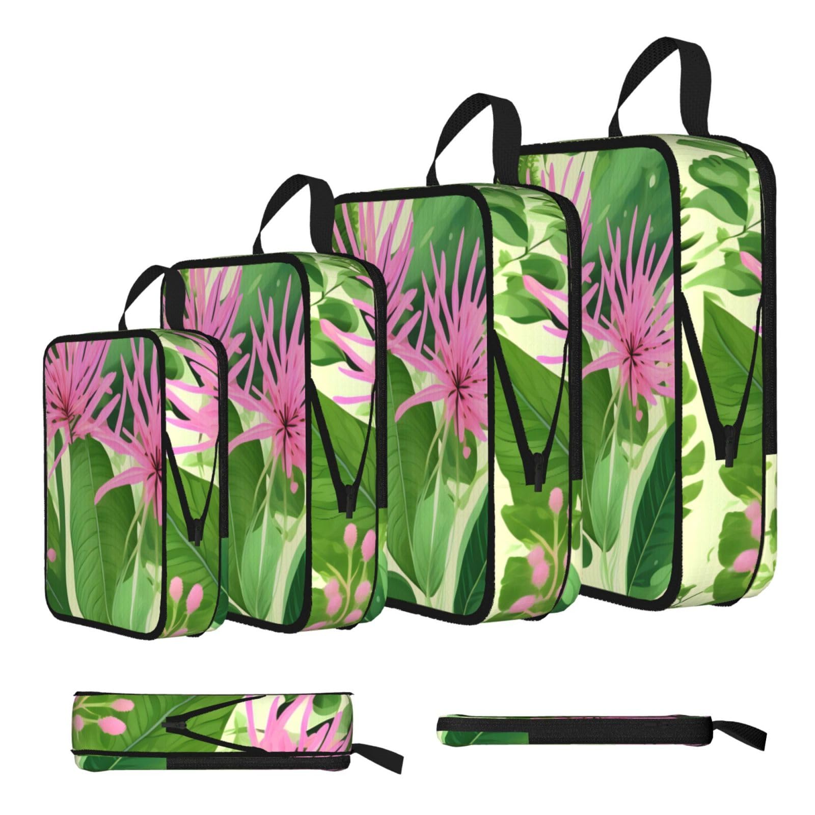 Sxzvvbn Black Pink Plant Flowers Compression Packing Cubes 4 Piece Set