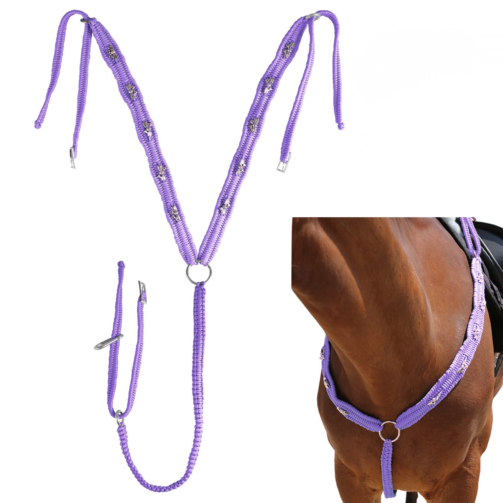Collier de poitrine en cuir tressé Harrison Howard violet élégant pour cheval