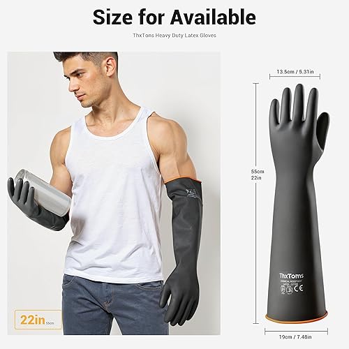 Miniatura 8 de ThxToms Guantes de Látex de Servicio Pesado, Guantes Largos de Goma, Guantes Resistentes a Químicos, Resistentes a Perforaciones, Resistentes a