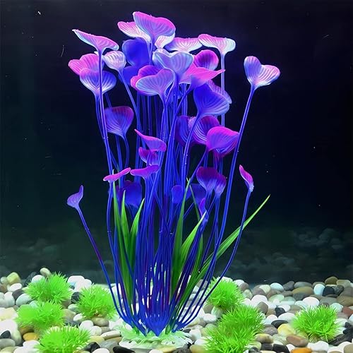 Miniatura 3 de Plantas de plástico para acuario, plantas artificiales altas para decoración de peceras de 16.5 pulgadas (1 unidad) (morado)