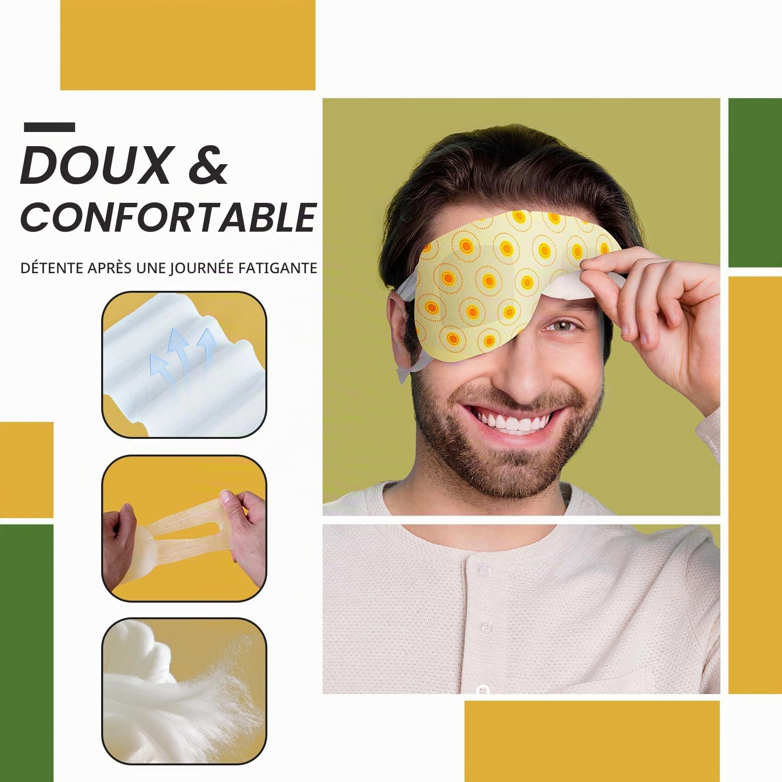 16 paquets de masque pour les yeux à la vapeur pour les yeux secs fatigue de sommeil cernes gonflés auto-chauffant compresse chaude masque pour les yeux jetable (camomille)