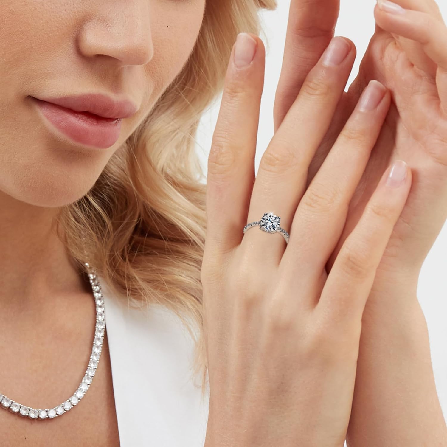 VOLUKA 1CT Solitaire Moissanite Engagement Ring - 925 Sterling Silver D Color VVS1 Round Cut Halo Moissanite Engagement Rings Promise Ring - Image 5