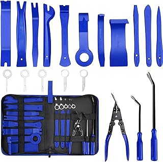 19Pcs Auto Trim Panel Removal Tool Kit, Fastener Remover Tool Kit Automotive Interior Plastic Pry Kit, Car Door Panel Tool Radio Auto Clip Pliers Removal Tool Kit with Storage Bag,Blue