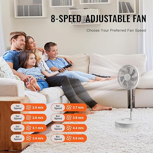 Miniatura 3 de VEVOR Ventilador oscilante plegable de 12 pulgadas con control remoto, ventilador silencioso de escritorio portátil ajustable de 8 velocidades,