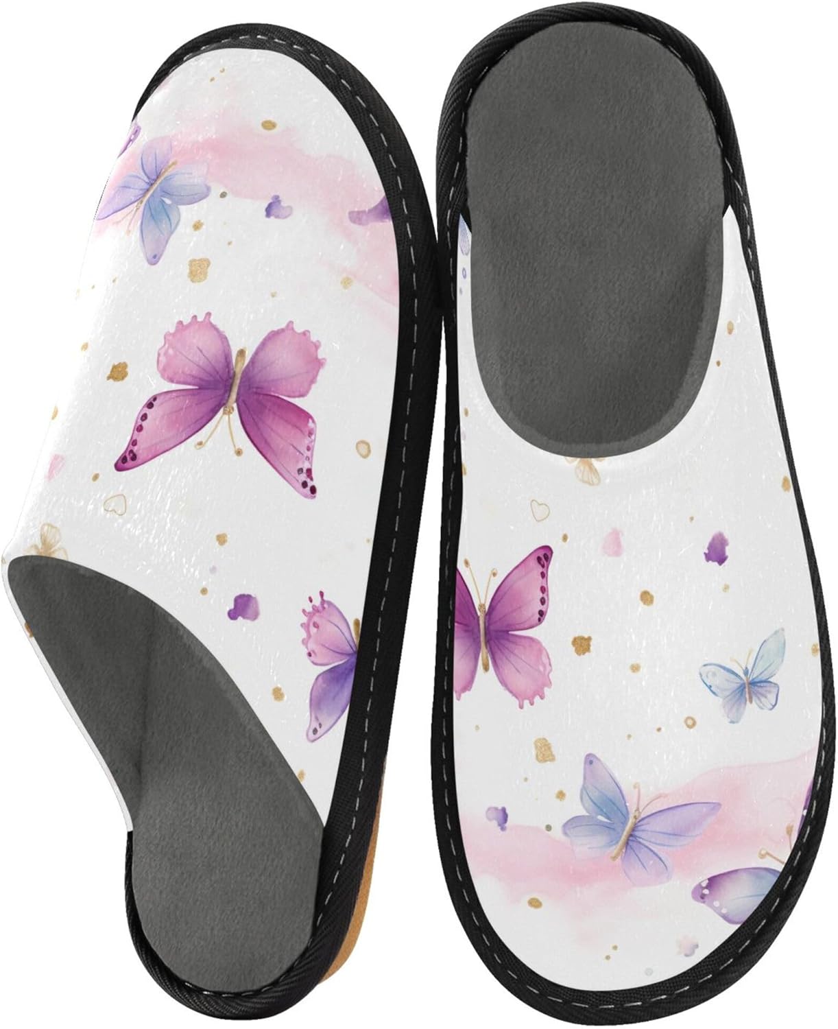 Butterfly House Slippers – Cozy Fuzzy Slippers for Guests, Washable & Disposable, Perfect for Shoeless Home, Spa & Hotel Use A111277