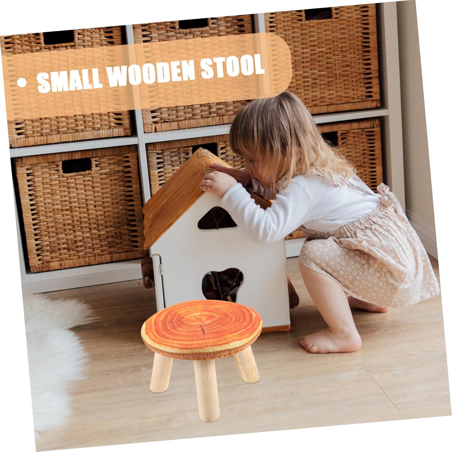 VOSAREA Cute Boy Girl Low Stool Round Solid Wood Stool for Home Lightweight Design for Easy Movement Safe Edges for Boy Girl Furniture