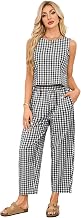 SotRong Gingham Summer Two Pieces Outfit Women Relaxed Boxy Fit Plaid Checked Pattern Leisure Wear Sets Sleveless Crewneck Tank Tops High Elastic Waist Cropped Pants Chic Y2k Coordinated Matching Set