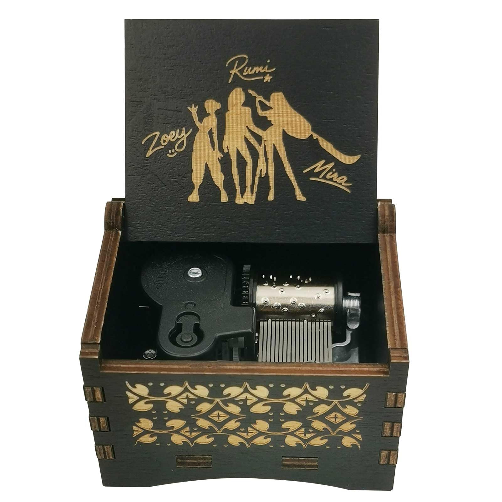 Caja de música de madera vintage grabada Kpopes con diseño láser