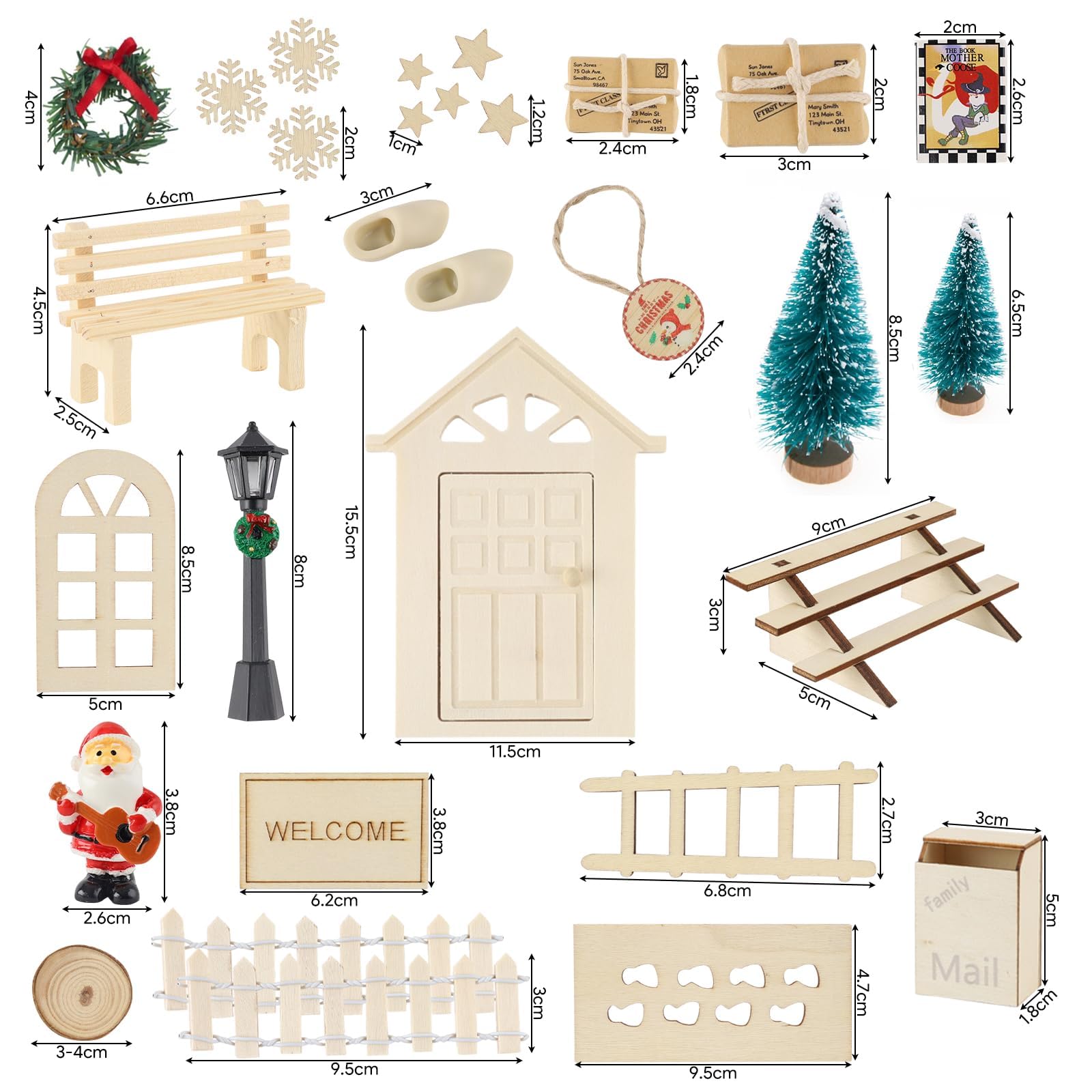 Kit Porta Elfo Natale 70 Pezzi – Casetta In Legno Con Accessori – Decorazione Fai Da Te Per Famiglia