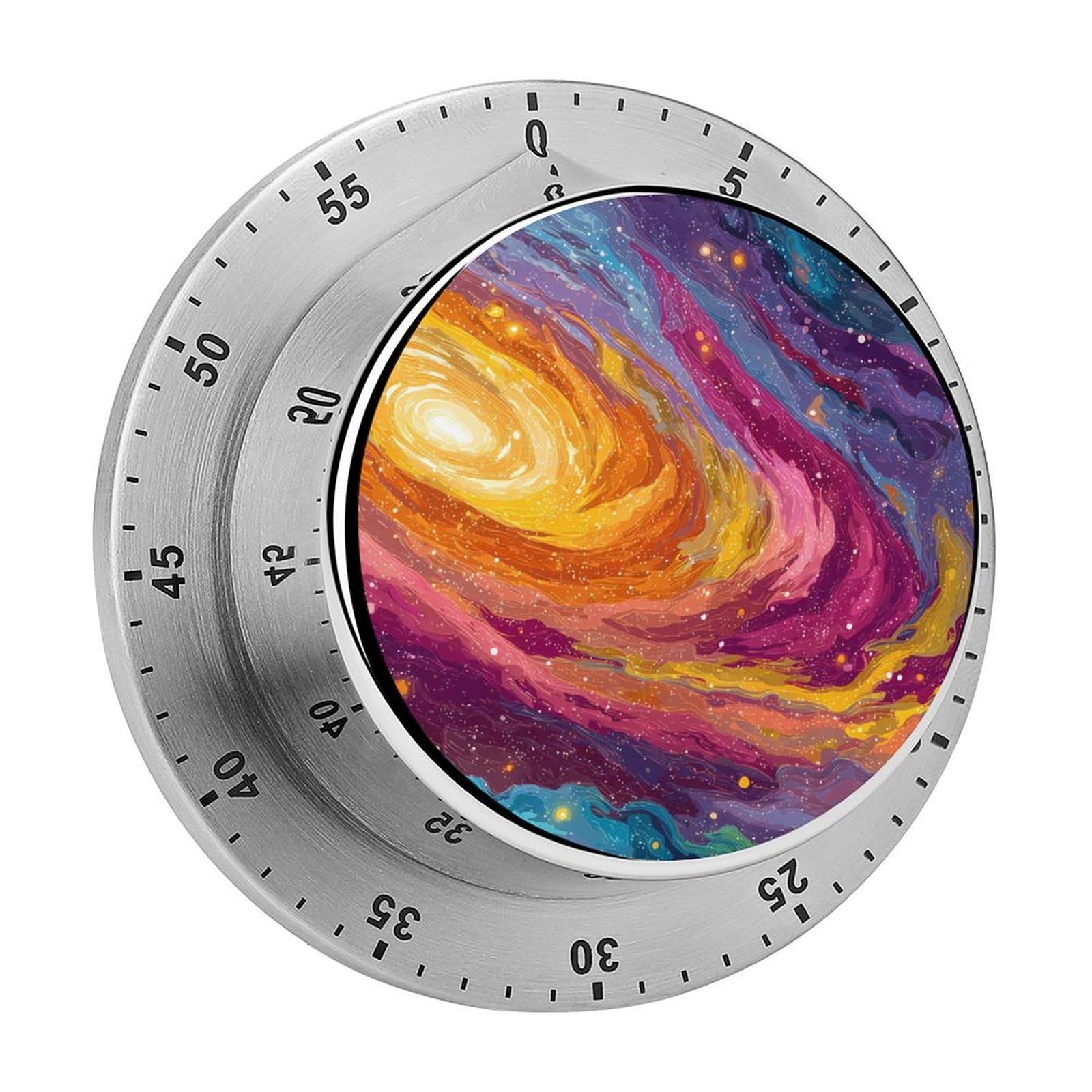 Vibrant Galaxy Swirling Colorful Stars Mechanical Timer with Alarm for Kitchen Cooking Productivity Stainless Steel Timers