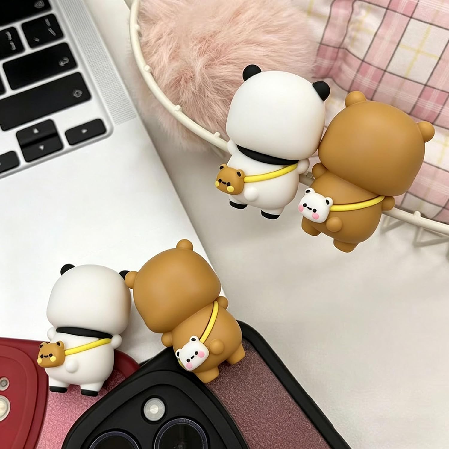 YOKUSHI 4 PCS Bubu and Dudu Bears Computer Decorations, Cute Cartoon Statue Bear Figurine for Notebook Cell Phone Office Desk Car Dashboard Decor