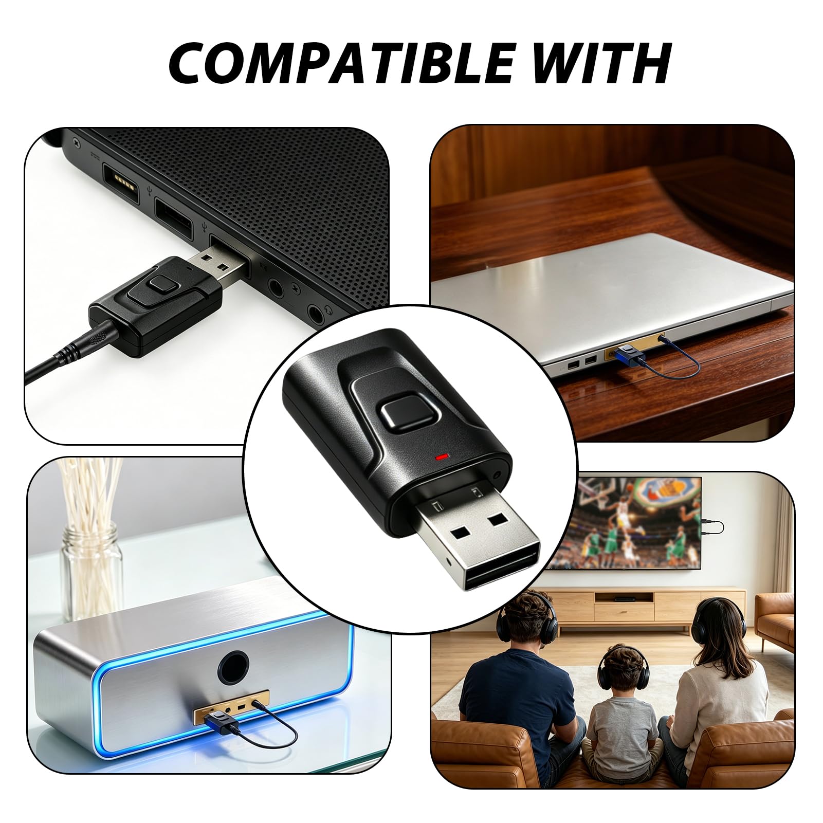Adaptateur Bluetooth USB 5.0 2 en 1 Émetteur Récepteur Audio avec Jack 3,5 mm pour PC TV Voiture