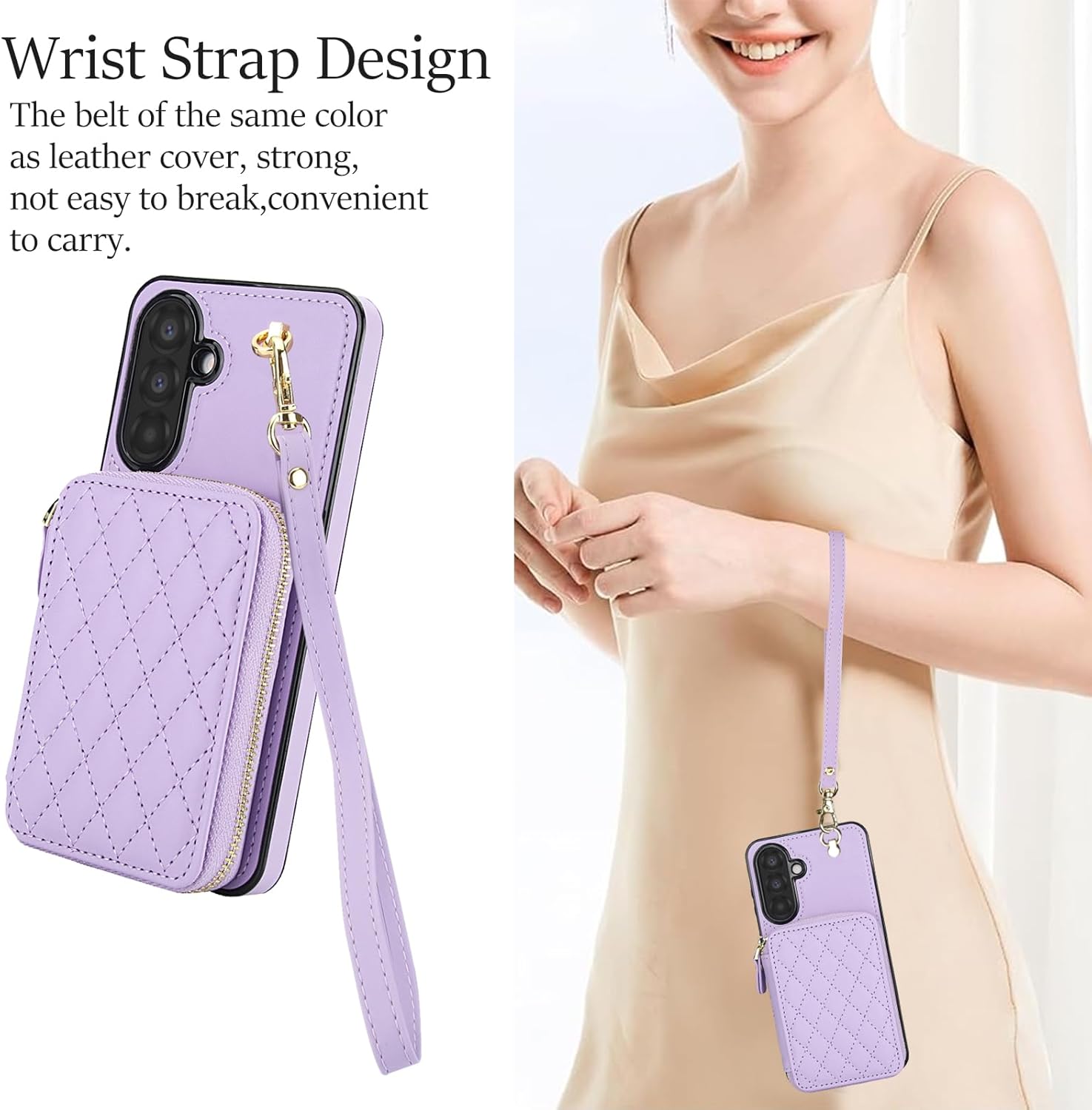 Phone Case for Samsung Galaxy A26 5G Wallet Cell Cover with Tempered Glass Screen Protector Wrist Crossbody Strap Lanyard Stand RFID Blocking Credit Card Holder Slot A 26 26A LTE Women Girls Purple