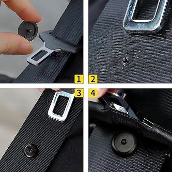 Black Seat Belt Button Buckle Stopper, Prevents Slip Off, Set of 4 Pairs