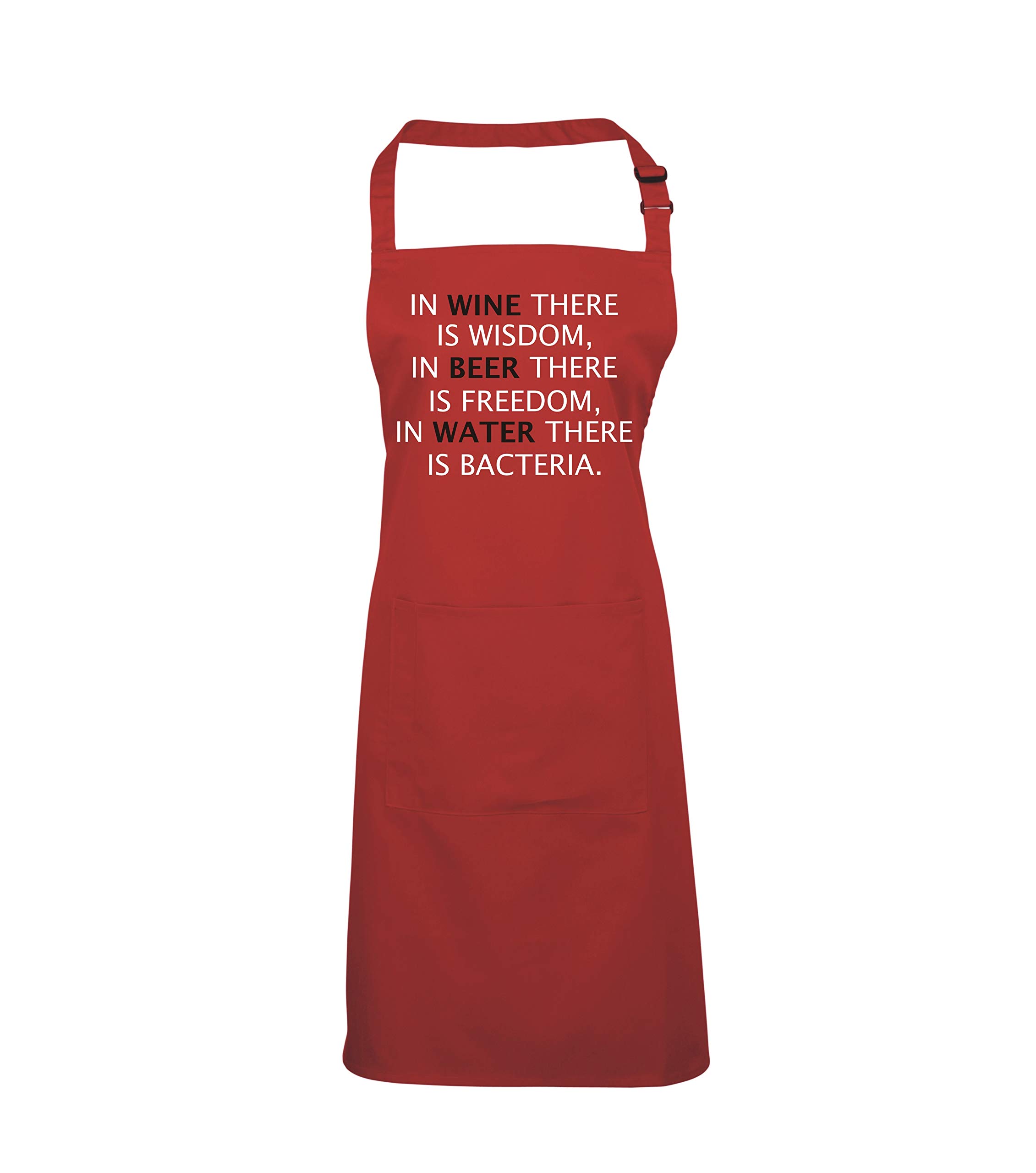 Tablier de cuisine rouge Edward Sinclair en coton avec citation humour vin et bière