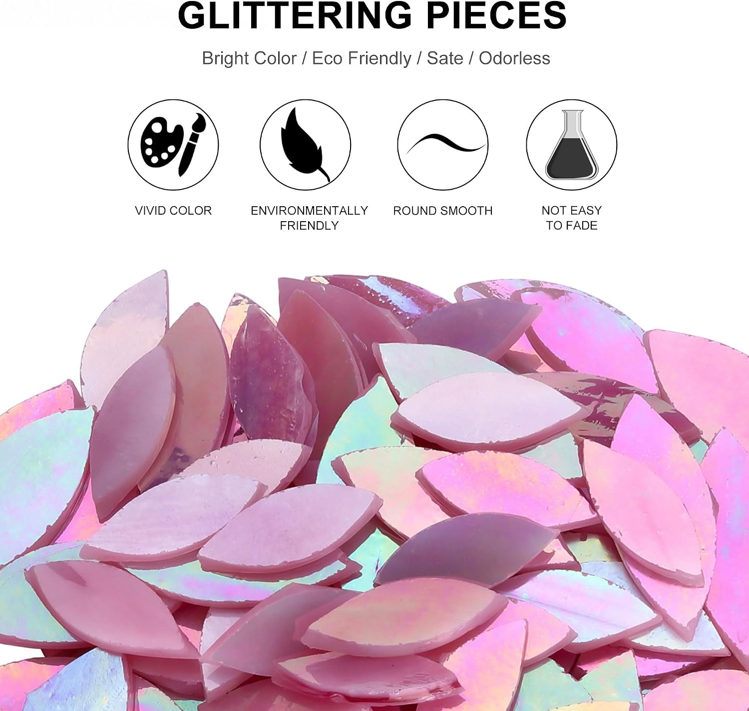 Yoption 100 Pieces Iridescent Glass Petal Mosaic Tiles, Hand-Cut Pink Stained Glass Flower Leaf Mosaic Tiles for Crafts and Home Decorations (Iridescent Pink)