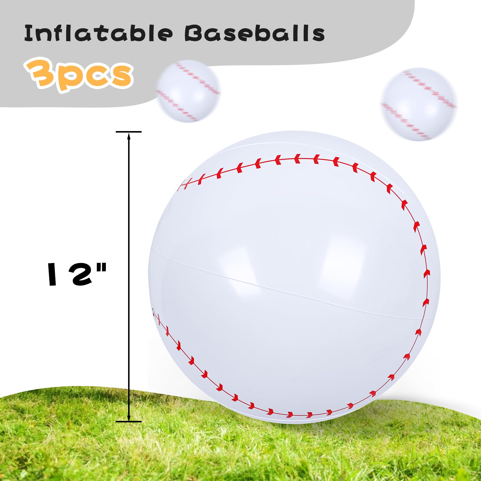 Paquete de 3 pelotas de béisbol inflables, bolas de playa de 12 pulgadas para recuerdos de fiesta, juego de piscina de verano 2