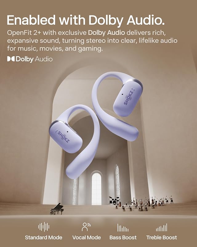 SHOKZ OpenFit 2+ Open-Ear Earbuds, Purple, Dolby Audio,Wireless Charging image 4