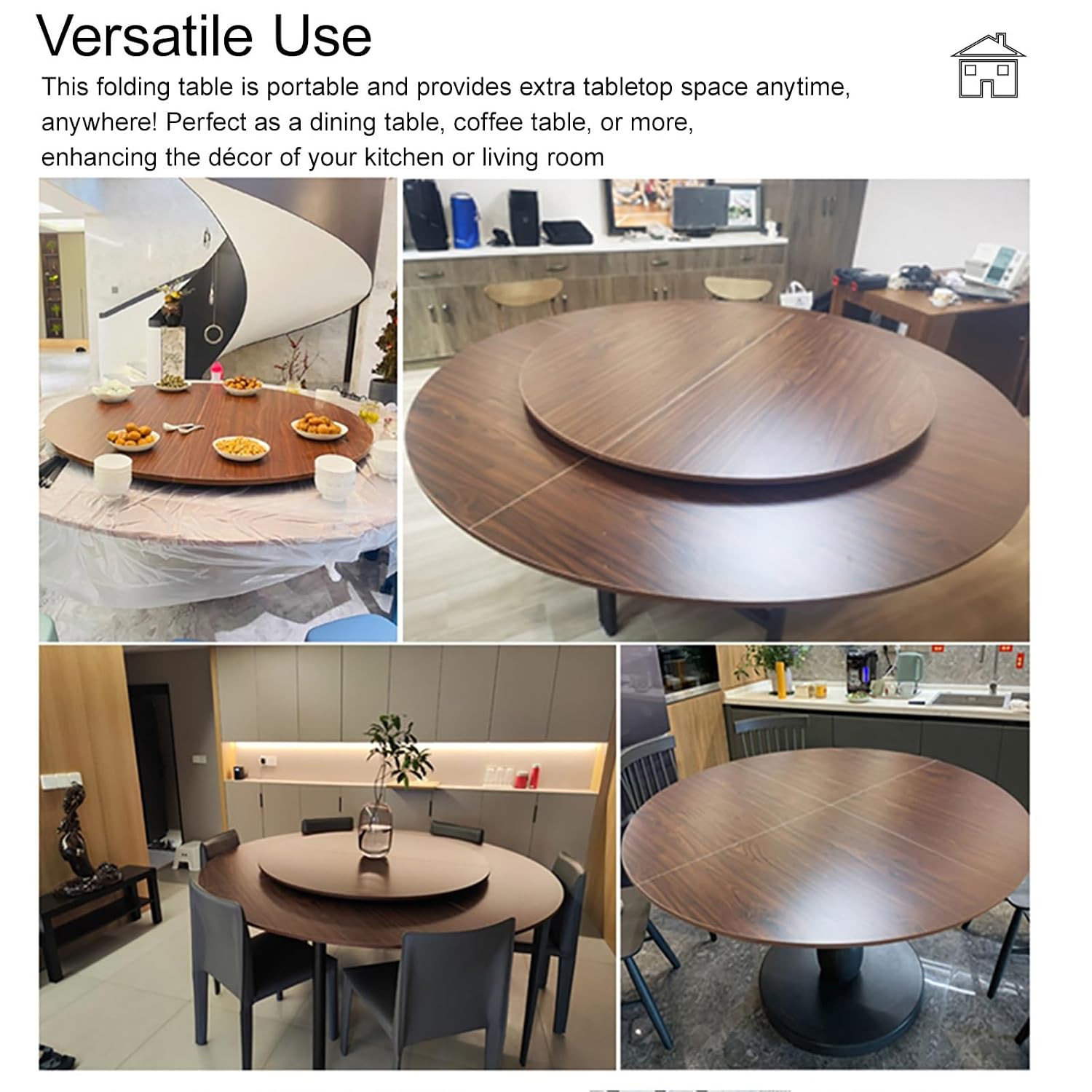 Large Round Foldable Table Top, Portable Tabletop Without Legs, Temporary Table Top Replace Table, Easy to Clean for Dining Home Backyard Wedding(Wood Color,150cm/59in)