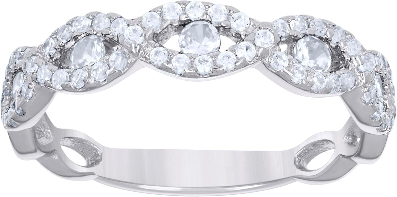 Jewels By Lux Sterling Silver Women's Cubic-Zirconia Infinity Fashion Bridal Anniversary Wedding Engagement Band Ring
