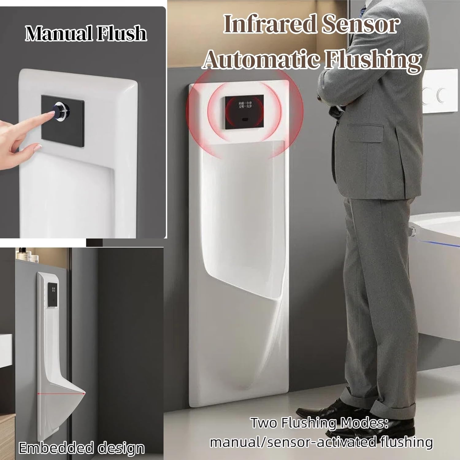 Smart Ceramic Urinal for Men Wall Mounted/Floor Mounted Modern Pissoir Complete Urinal Set for Home, Hotel and Commercial Use(Green,Floor-Standing)