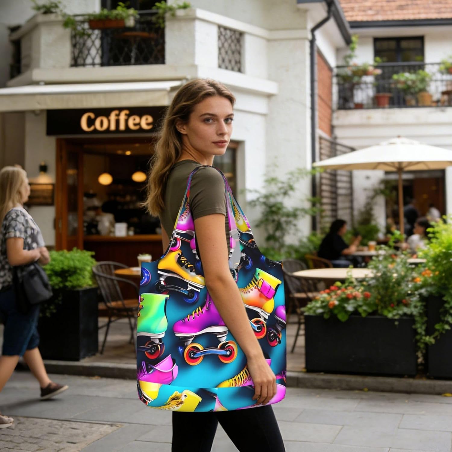 Reusable Shopping Bags Lightweight Foldable Grocery Bags In Pocket,Washable Large Tote Bags Colorful Roller Skates Travel Shoulder Bag Gifts For Women Men image 3
