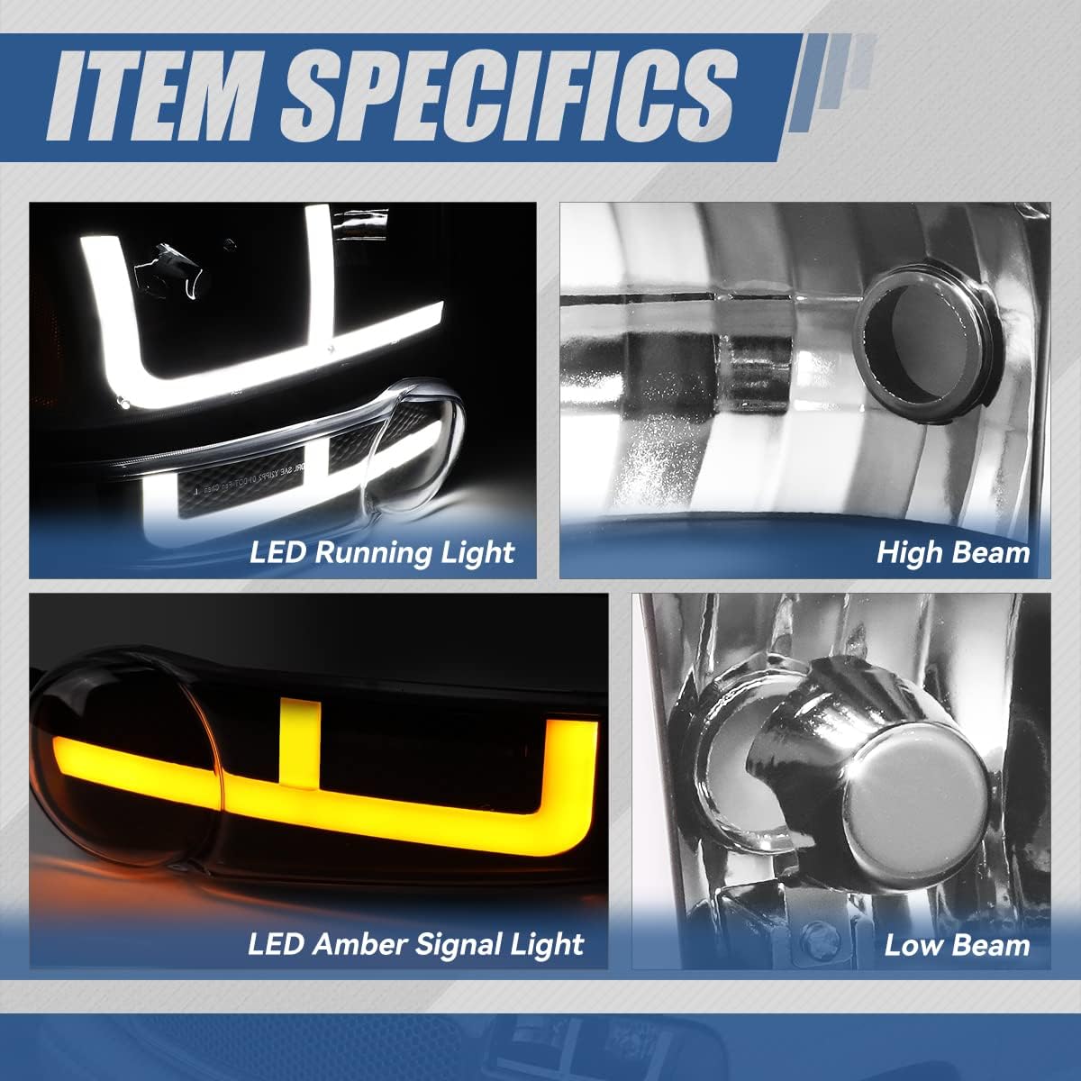 Auto Dynasty 4PCS Switchback LED DRL Headlights and Bumper Lamps Compatible with GMC Sierra C3 Yukon XL 1500 Denali 2001-2007, Driver and Passenger Side, Black Housing Amber Corner