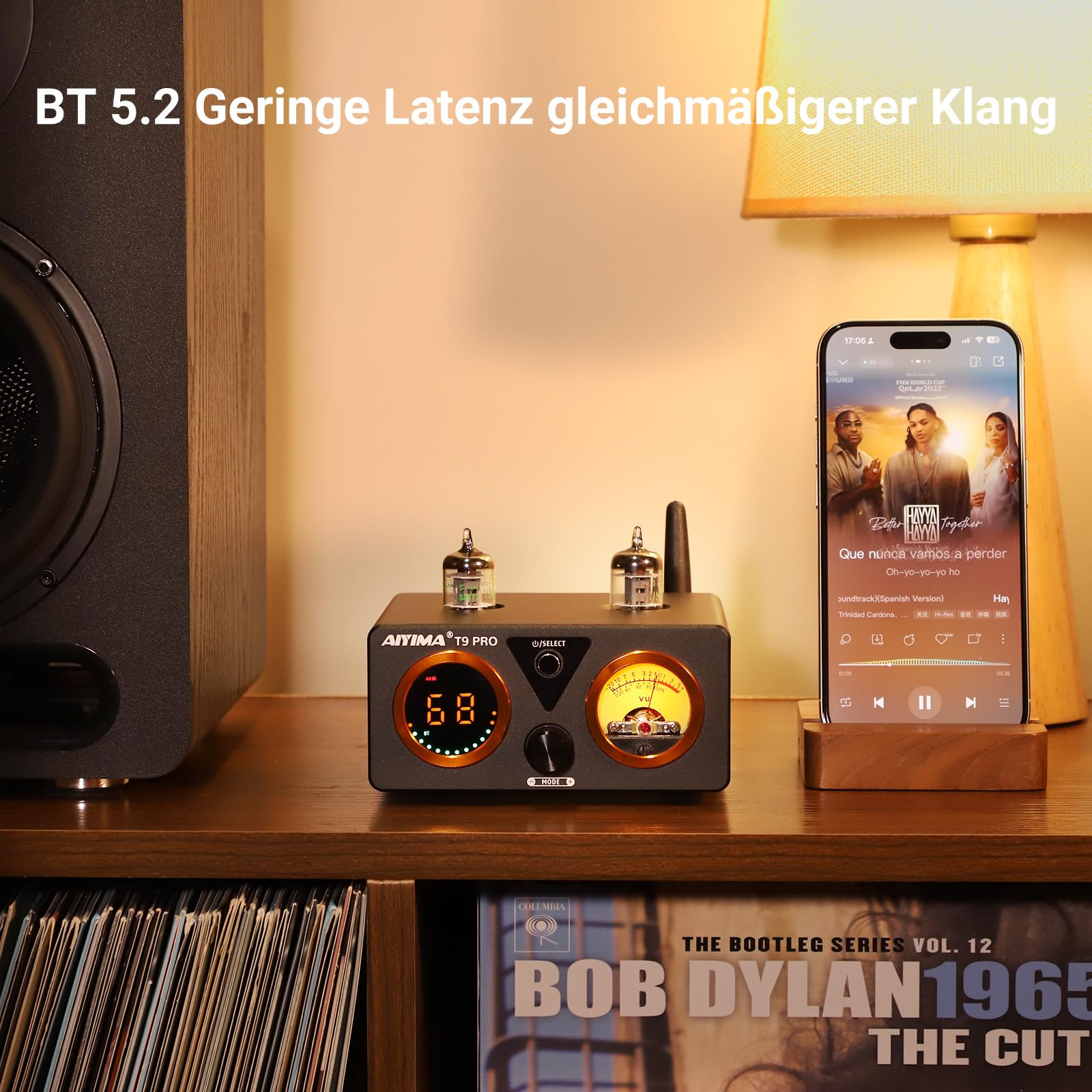 AIYIMA T9PRO 2.1-Kanal-Stereoverstärker mit TPA3250-Röhren-Bluetooth-DAC | HiFi-Klasse-D-Verstärker mit ES9018K2M,QCC3040 aptX,VU-Meter und Digitalanzeige,Höhen/Bässen,AUX-Ausgang,für Heimlautsprecher