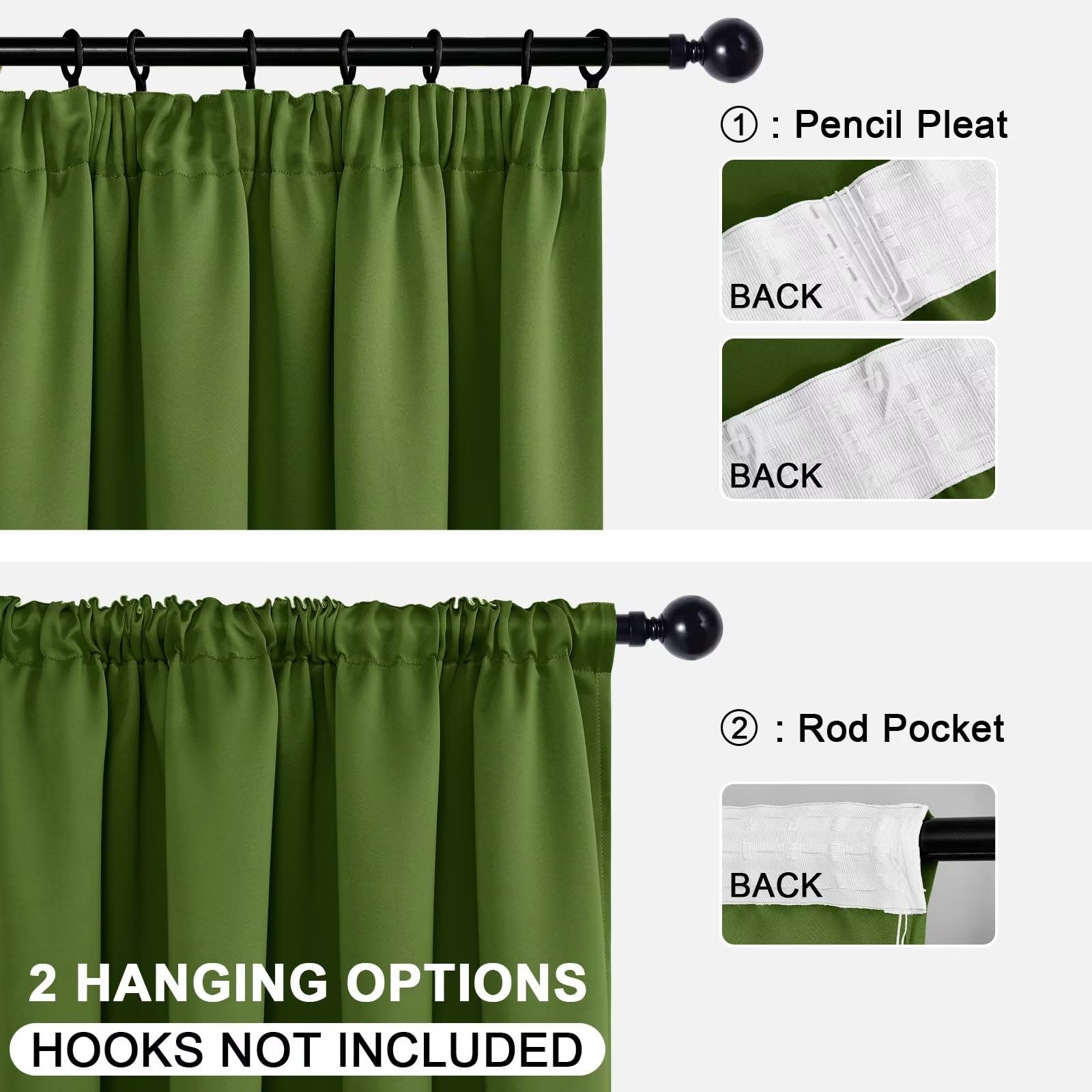 DWCN Green Blackout Curtains for Bedroom Thermal Room Darkening Drapes Pencil Pleat Curtain for Living Room 46 x 54 Inch Length - Image 4