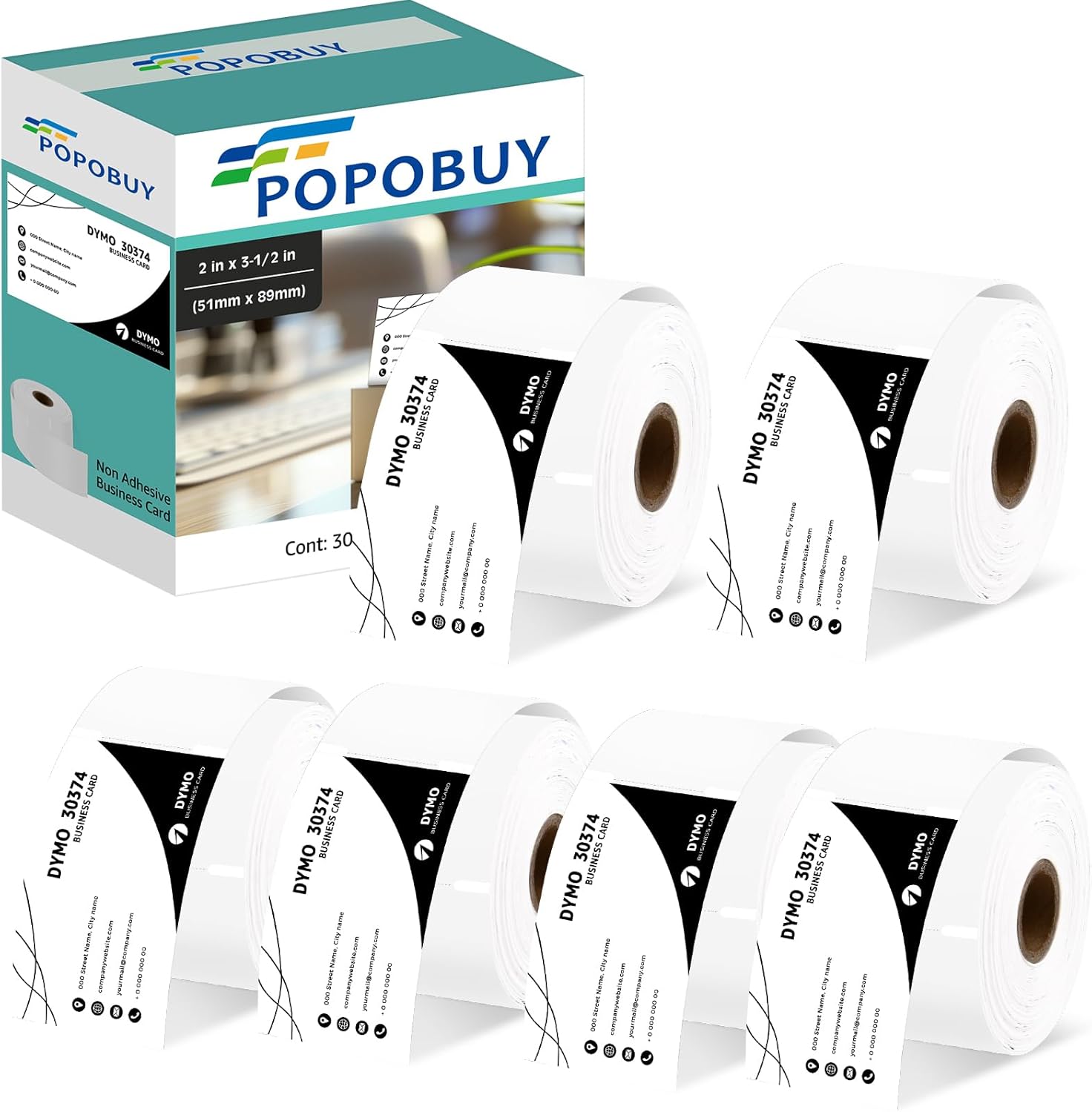 6 Roll (300 Labels/per) Compatible for Dymo 30374 White 2x3-1/2 Business/Appointment Cards Stock Non-Adhesive Label Printer Tape for LabelWriter 450, 450 Turbo, 4XL Printers [NOT FIT 550 & 5XL]
