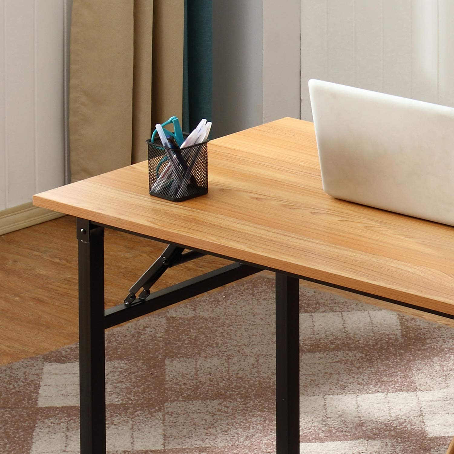SogesHome Bureau d'ordinateur, structure en métal, pliable, pour bureau, chambre,80 x 40x 75 cm,Marron et Noir - Maison
