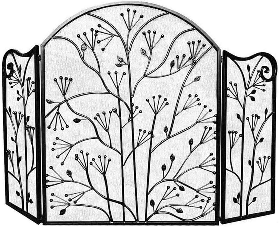 Fireplace Screen Guard, 3 Panel Fire Place Guard Fire Screen Spark Flame Guard Arched, Black Folding Design Fireplace Screen with Hinge, 127cm (W)×83cm (H) (Color : Black)