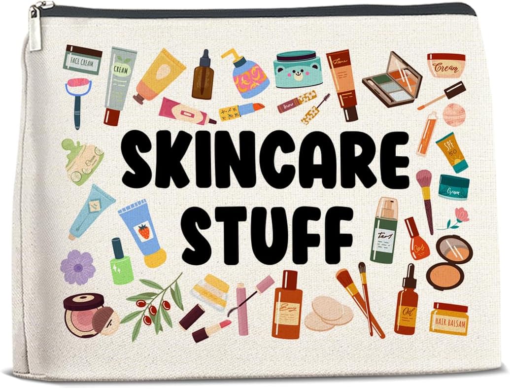 Skincare Stuff Zipper Makeup Bag Cosmetic Pouch Gift for Women Girls Skincare Stuff Travel Storage Bag, Multicolor