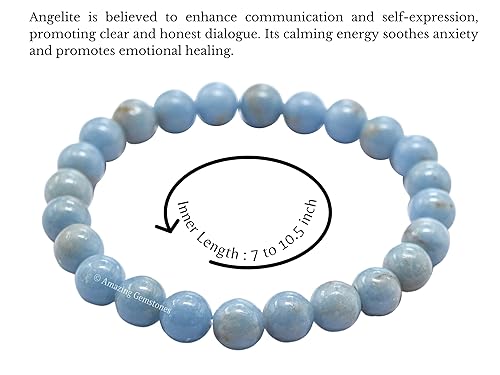 Miniatura 3 de Angelite Bracelet for Women Men's Gifts - Protection Healing Crystal Bracelet - 8mm Gemstone Beaded Stretchable Bracelet Pulseras Para Hombres Mujer