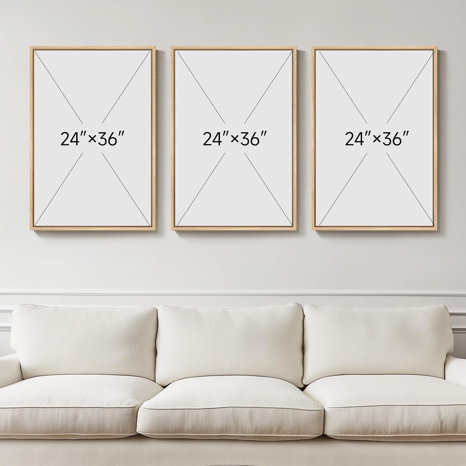 Large Framed Boho Neutral Abstract Wall Art for Living Room, 3 Piece Black and Beige Canvas Prints Artwork for Walls, Modern Minimalist Geometric Wall Decor for Bedroom Dining Room Hallway, 24x36 In