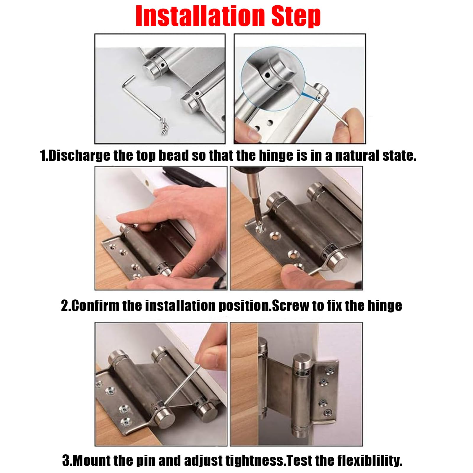 4" 100mm Bisagras de Acero Inoxidable de Doble Acción, para Puertas Batientes Dobles para Puertas Internas y Externas de Cocina de Salón(4 PCS Plata)