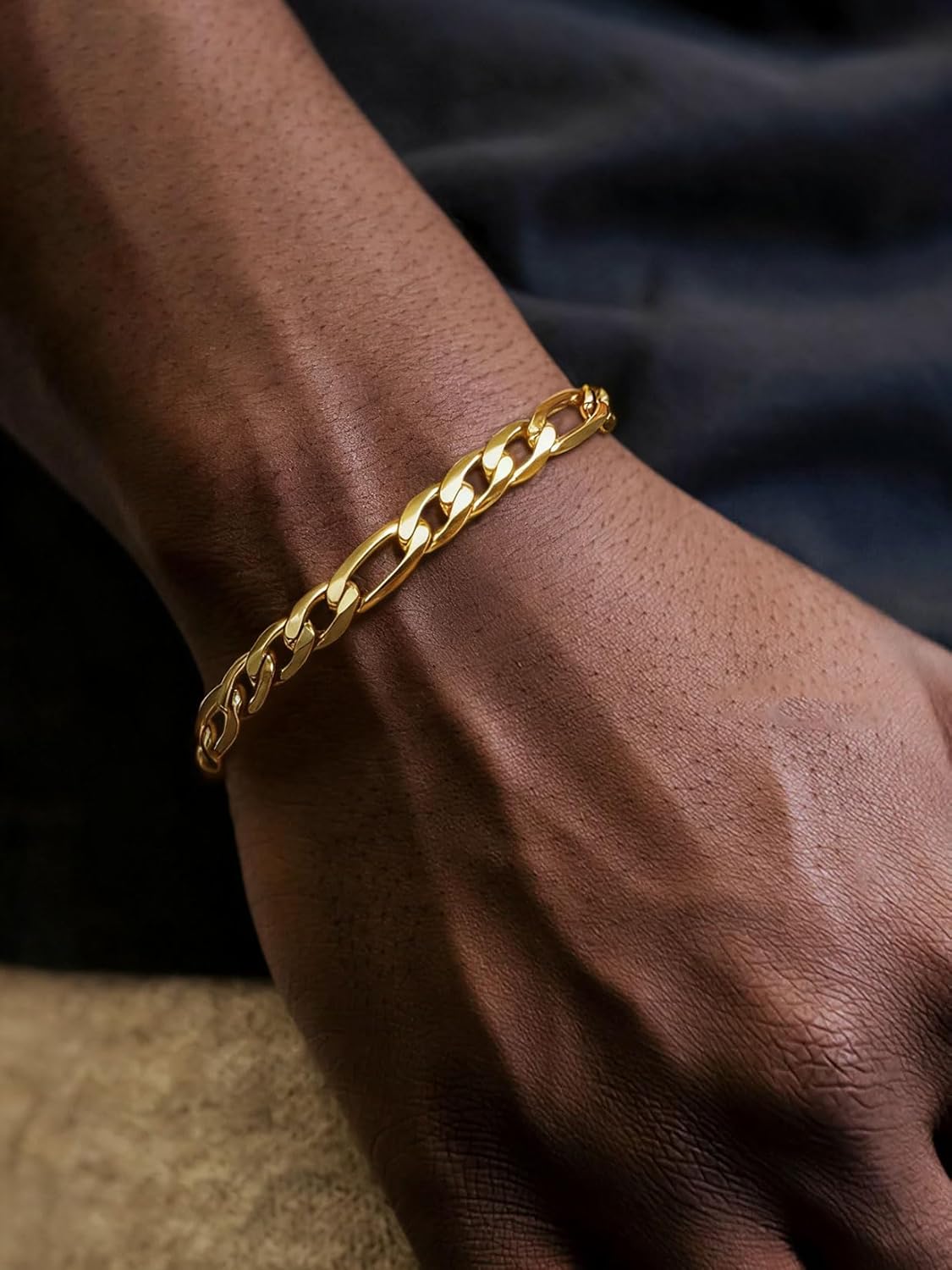 ChainsPro Men Sturdy Figaro/Cuban Chain Bracelet, 6/9/13mm Width, 7.48/8.26inch Length, 316L Stainless Steel/18K Gold Tone/Black- Send Gift Box - Image 2