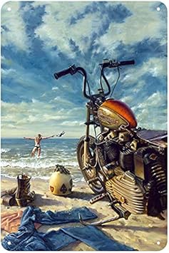 SUMIK Metal Tin Sign Beach Rustic Classic Motorcycle Art Poster Vintage Plaque for Garage Home Wall Decor