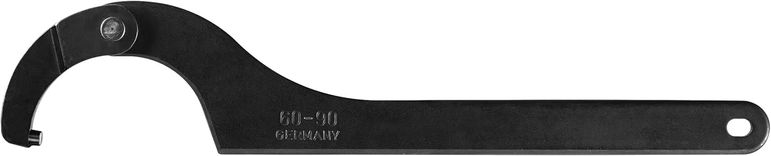 JW Winco A53058 Version C Black Finish Tempered Steel Hinge-Type Hook Spanner with Fixed Pin for 16-22mm Round Nuts, 135mm Length