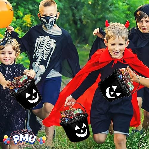 Miniatura 5 de PMU Halloween Jack-O-Lantern - Cubo de truco o trato  Cesta de regalo de dulces de diseño de dos caras para niños  Cubos de plástico de calabaza con