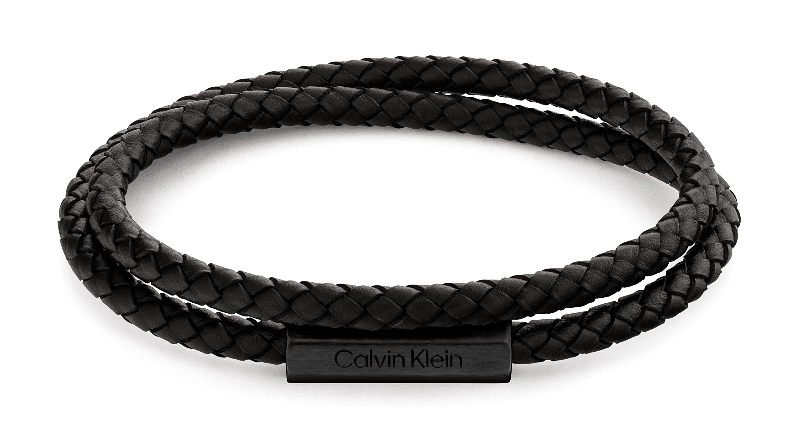 Calvin Klein Men's LATCH Collection Bracelet with Double-Wrap Braided Black Leather - 35000209